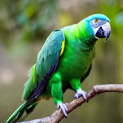 Image similar to a photo of a very fat green parrot.