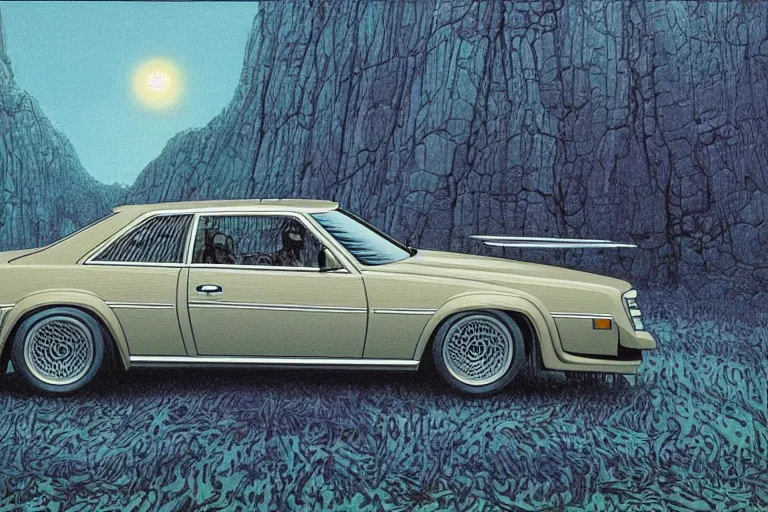 Image similar to intricate, 3 d, 1 9 7 8 vector w 8 twin turbo mercedes, style by caspar david friedrich and wayne barlowe and ted nasmith.