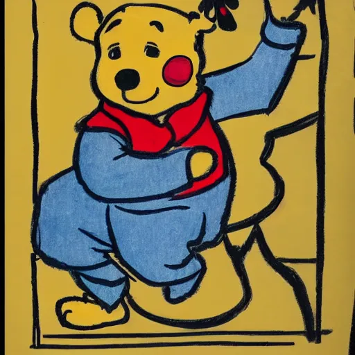 Prompt: xi jing ping with the body of winnie the pooh, satire, drawing, propaganda, chinese flag, evil grin