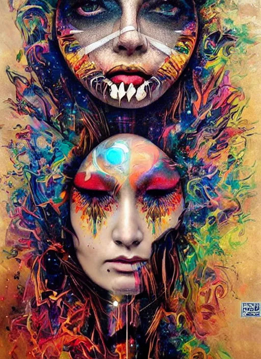 Image similar to gorgeous magic cult psychic woman smiling, third eye, subjective consciousness psychedelic, epic surrealism expressionism symbolism, story telling, iconic, dark robed, oil painting, symmetrical face, dark myth mythos, by Sandra Chevrier, Noriyoshi Ohrai masterpiece