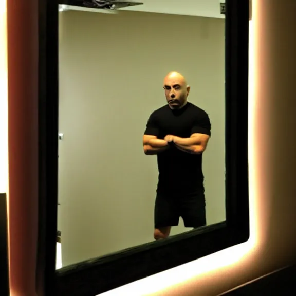 Prompt: mirror with joe rogan in the reflection