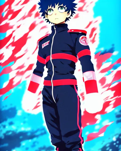 Image similar to ilya kuvshinov anime illustration of boku my hero academia underwater wearing yeezy streetwear, last exile, murata range, fine detail, perfect anime face, dramatic lighting, dynamic composition, art deco, cel shading, vivid, stippled lighting, rich texture, ( ( ( colorful ) ) )