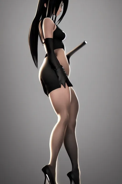 Image similar to tifa lockhart, revealing dress, wolford tights, stilettos, highly detailed, digital art, trending on artstation, trending on pinterest, sharp focus, cinematic lighting, octane render