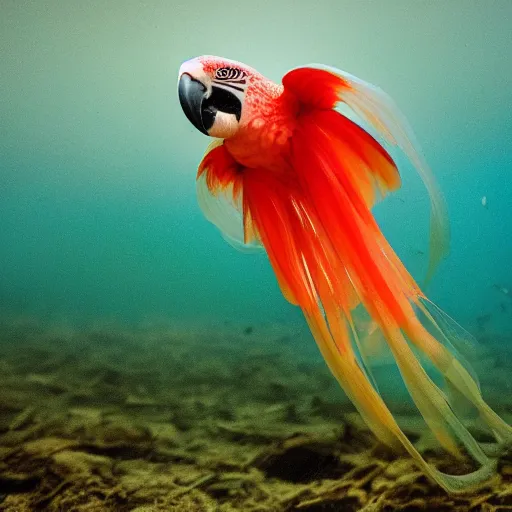 Prompt: a parrot - jellyfish, wildlife photography