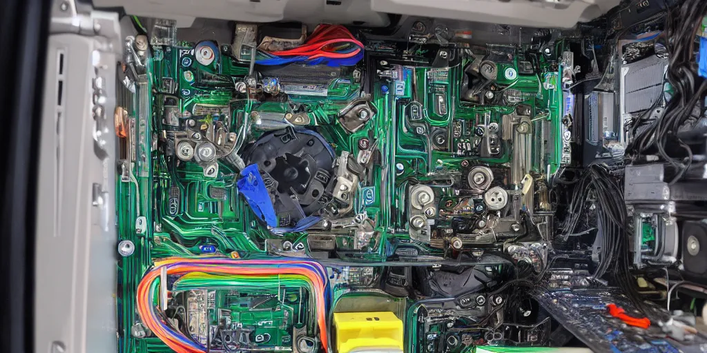 Prompt: the inside of a computer inhabited by gnomes