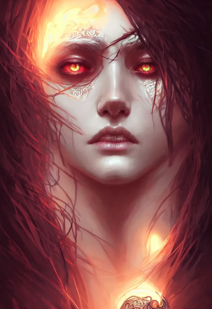 Image similar to Necromancer Sorceress eyes, fantasy magic, undercut hairstyle, dark light night, intricate, elegant, sharp focus, illustration, highly detailed, digital painting, concept art, matte, art by WLOP and Artgerm and Greg Rutkowski and Alphonse Mucha, masterpiece