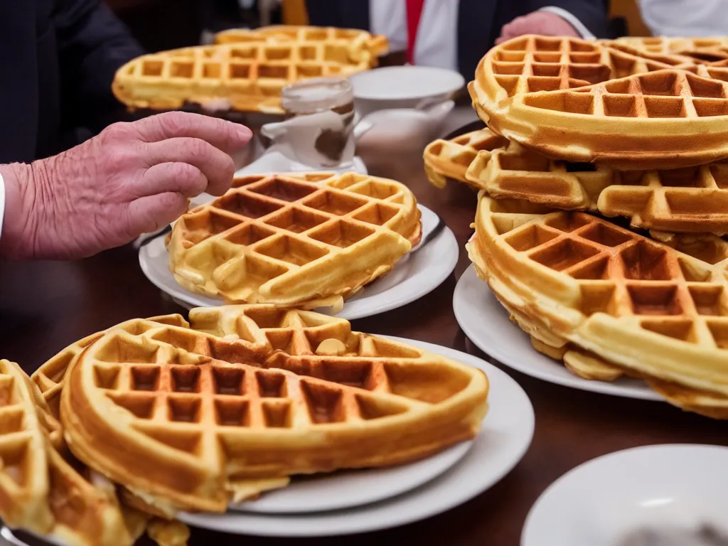 Prompt: donald trump completely confused about what waffles are, High Definition detail, 8K, photograph