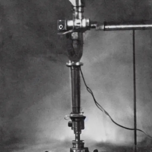 Prompt: grainy 1800s photo of a mechanical apparatus that is projecting a hologram of an artificial intelligence