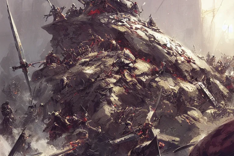 Image similar to a huge pile of swords, by greg rutkowski