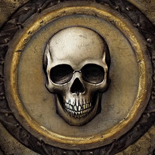 Prompt: medieval medallion background texture with a steam punk skull artist greg rutkowski