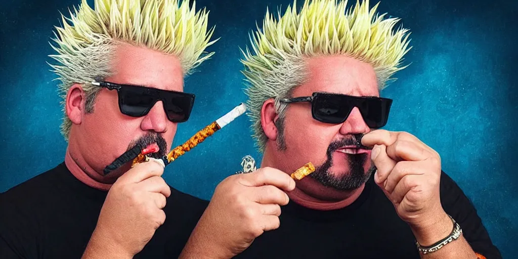 Prompt: “guy fieri smoking weed, 4k, realistic”