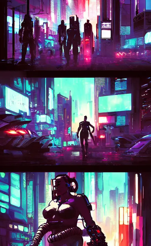 Image similar to Sci-Fi cyberpunk Comic page made up of art by the best artists Trending on Artstation. Dynamic, delirious, creative panel style by Bill Sienkiewicz. Heavy chromatic abberation. Visual distortion. Octane render, Raytracing, 3d masterpiece, fantastic lighting by James Gurney. Noir detective genre.