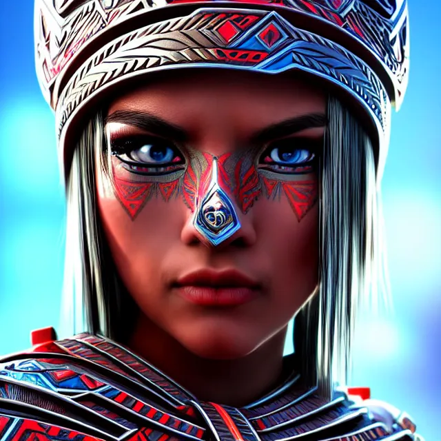Prompt: futuristic aztec warrior, highly detailed, 4 k, hdr, smooth, sharp focus, high resolution, award - winning photo, artgerm, photorealistic