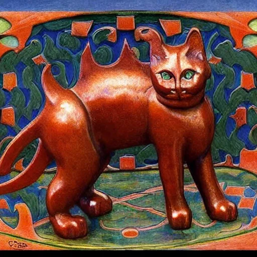 Image similar to cloisonne robot cat sculpture, by annie swynnerton and diego rivera and nicholas roerich and jean delville and janet fish, symbolist, dramatic lighting, god rays, art brut, rich colors, smooth, sharp focus, extremely detailed, adolf wolfli and ( donato giancola and bilibin )