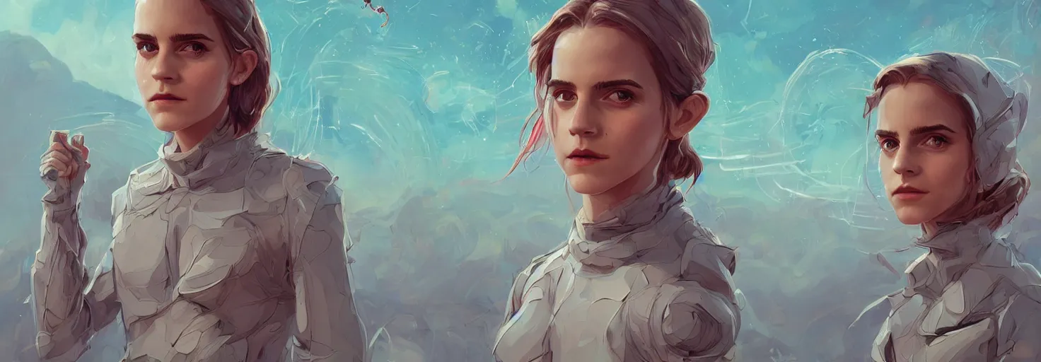 Prompt: surrealism art post grunge concept art, a study of an alien female Emma Watson, by josan gonzales and wlop, highly detailed, intricate, sci-fiish landscape, sharp focus, high detail, UHD, 4k, Trending on Artstation HQ, deviantart