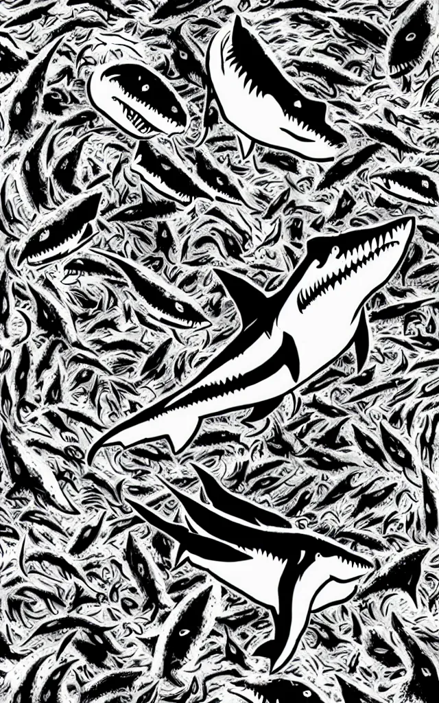 Prompt: Sharknado in the style of junji ito, manga, horror, spirals, faces, sharks, teeth