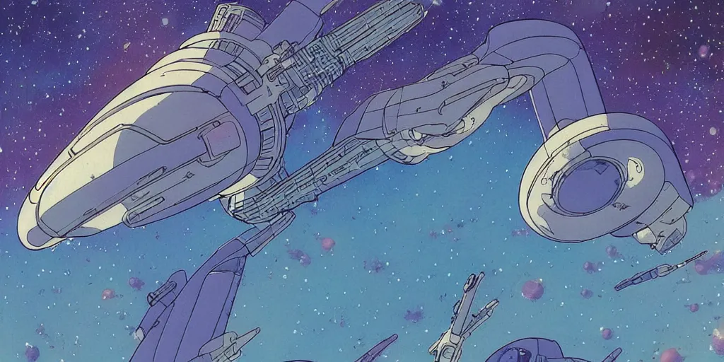 Prompt: beautiful sky cosmic stars spaceship illustration, art by ghibli moebius, comics art