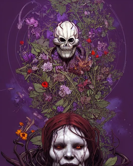 Image similar to the platonic ideal of flowers, rotting, insects and praying of cletus kasady carnage thanos davinci dementor wild hunt chtulu mandala ponyo heavy rain the witcher, d & d, fantasy, ego death, decay, dmt, psilocybin, concept art by randy vargas and greg rutkowski and ruan jia and alphonse mucha