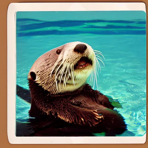 Prompt: sea otter swimming poloroid