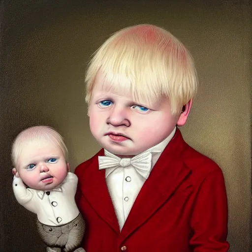 Prompt: a portrait of boris johnson as a baby by mark ryden