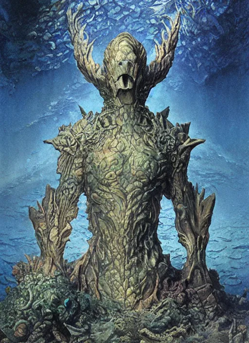 Image similar to a statue under the sea, by wayne barlowe,