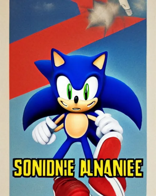 Prompt: sonic the hedgehog propaganda poster, ww 2