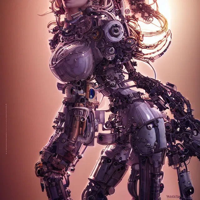 Image similar to the portrait of true neutral semi - colorful female cyborg mechanist as absurdly beautiful, gorgeous, elegant, young woman looking up, an ultrafine hyperdetailed illustration by kim jung gi, irakli nadar, intricate linework, bright colors, octopath traveler, final fantasy, unreal engine 5 highly rendered, global illumination, radiant light, detailed and intricate environment