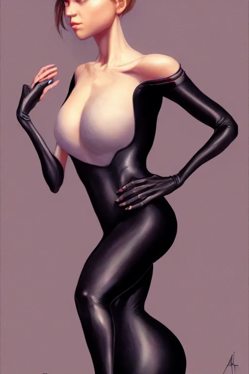 Prompt: a woman wearing a black skintight clothes, anatomy, only two hands, highly detailed, digital painting, artstation, concept art, smooth, sharp focus, illustration, Unreal Engine 5, 8K, art by art by artgerm and greg rutkowski and edgar maxence