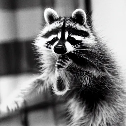 Image similar to a real life photo of a raccoon wearing boxing gloves, 1 9 9 8 photo, realistic, detailed, old film