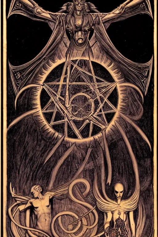 Prompt: occult diagram of the black sun, in the style of gustav moreau, goward, wayne barlowe,  Gaston Bussiere and roberto ferri, composition by austin osman spare