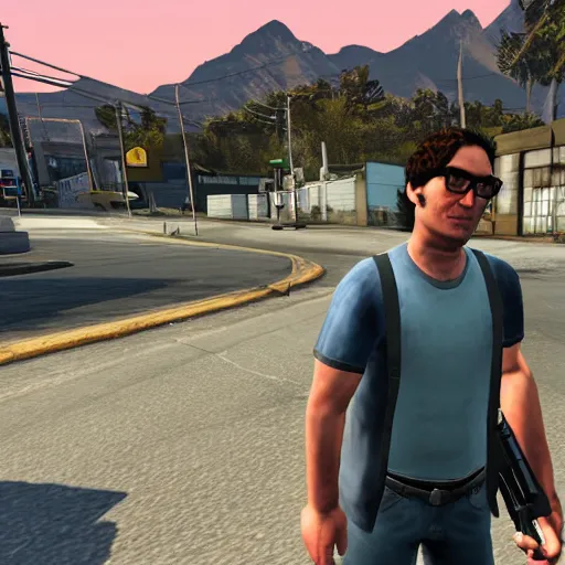 Prompt: Leonard Hofstadter as a gta protagonist, in game screenshot