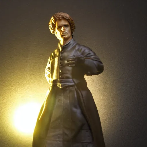 Image similar to photograph of a Jamie Fraser figure Made of clay 50 mm photo studio dramatic lighting