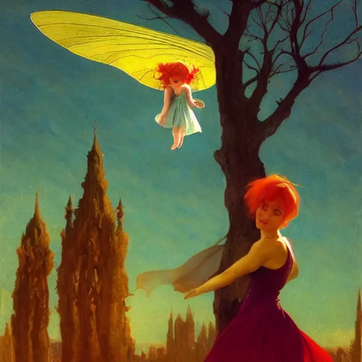 Image similar to fairy, aerial hoop, cinematic lighting, soft bokeh, fantasy, modern, colourful, highly detailed, digital painting, artstation, deviantart, concept art, sharp focus, illustration, by Edward Hopper and Rene Magritte and Alphonse Mucha