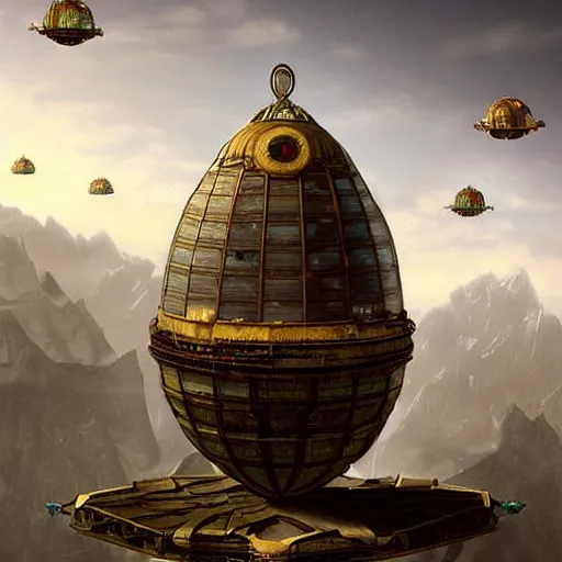 Image similar to enormous flying skydocks!! in a gigantic faberge egg, sky!!!, steampunk, aetherpunk, fantasy art, unreal engine,