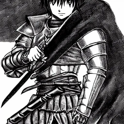 Image similar to rocking star yash as a knight in the style of berserk, by kentaro miura