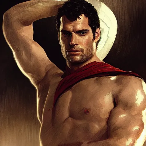 Prompt: Henry Cavill as a Greek gladiator, gorgeous, amazing, muscular, intricate, highly detailed, digital painting, artstation, concept art, sharp focus, illustration, art by greg rutkowski and alphonse mucha