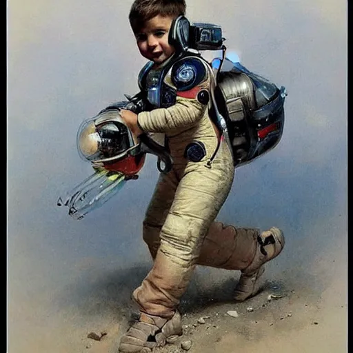 Image similar to (((((((boy in a retro space suit with a jet pack and wings))))))) . muted colors. by Jean-Baptiste Monge !!!!!!!!!!!!!!!!!!!!!!!!!!!!!!!!!!!!!!!!