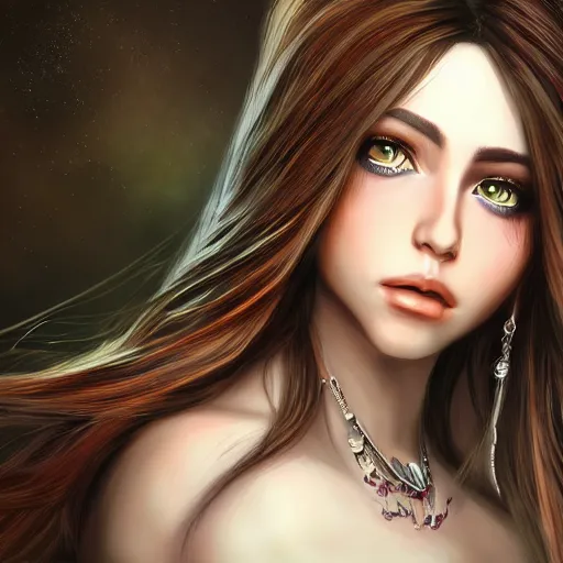 Prompt: portait ibtissam ittouchane, centred, long hair, hd, unreal engine, art painting, final fantasy style, amazing background theme