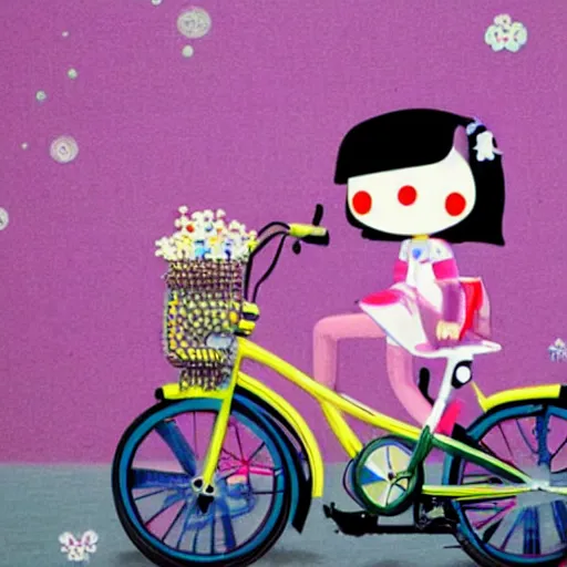 Prompt: girl riding brompton bike in shanghai city, by chiho aoshima