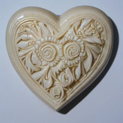 Prompt: intricate heart delicately carved into block of ivory, c anon 5 d 5 0 mm lens