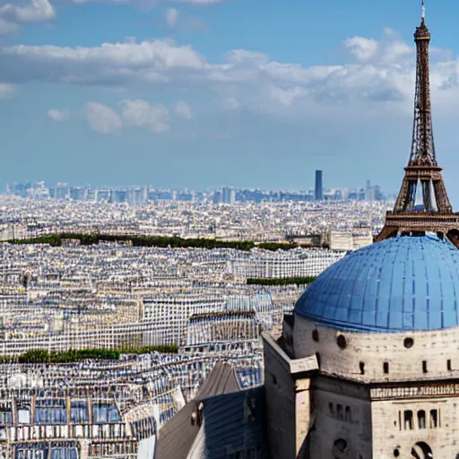 Prompt: clay pot overlooking paris eiffel tower, light pastel blue sky and clouds in the background, softly - lit, soft - warm, zen, light, modern minimalist f 2 0 clean