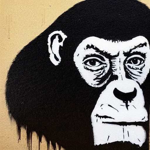 Prompt: ape painting a picture made by banksy, symmetrical facial features,