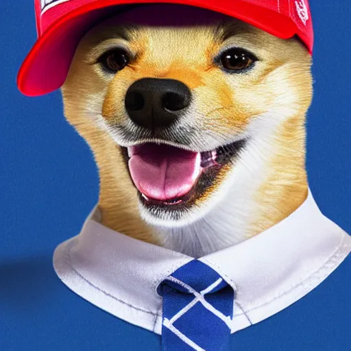 Image similar to doge wearing a make america great again cap, realistic, super detailed, wide shot, 8 k,