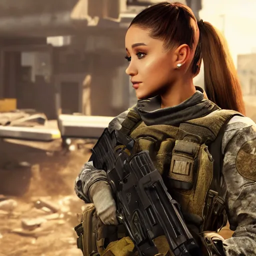 Image similar to Ariana Grande in Call of Duty, 4k