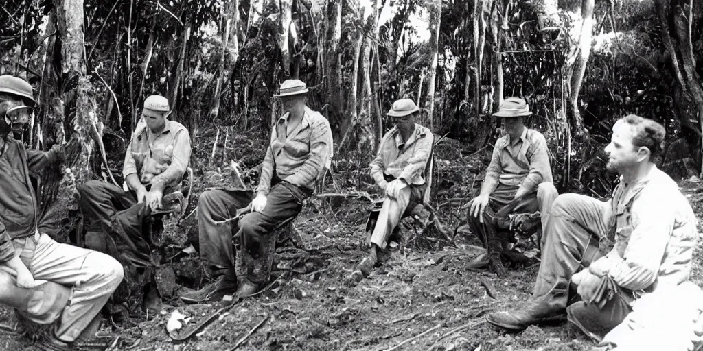 Image similar to louis theroux interviewing kauri loggers at great barrier island, new zealand 1 9 2 0's