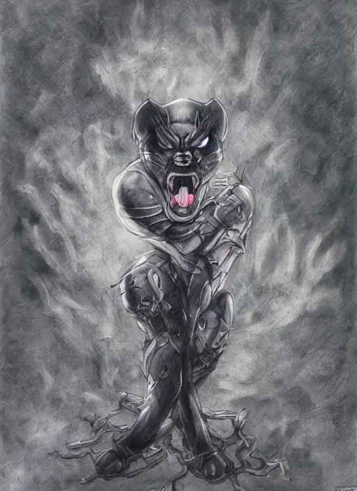 Image similar to panther warrior portrait, anthropomorphic, yoshitaka amano style