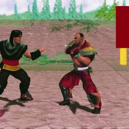 Image similar to alexander lukashenko fighting versus liu kang in mortal kombat 2 game