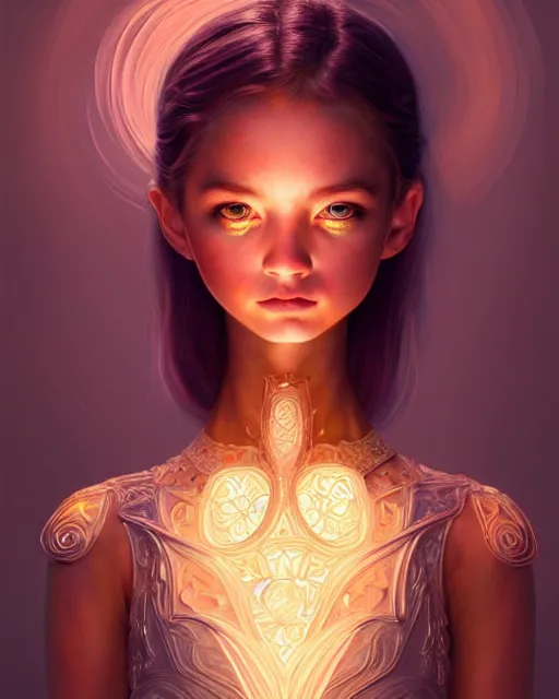 Image similar to portrait of warrior pixie, glowing lights!! intricate, elegant, highly detailed, digital painting, artstation, concept art, smooth, sharp focus, illustration, disney stuyle, symmetry face, fine details. surreal, by ilya kuvshinov, katsuhiro otomo, kidmo!!!, trending on artstation, munreal engine 5