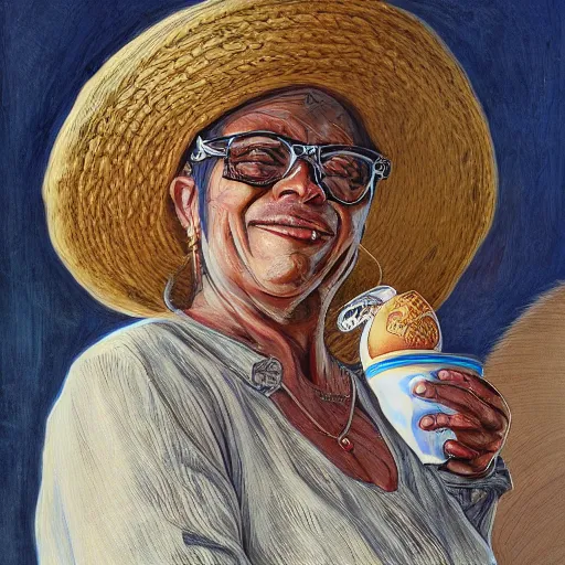 Image similar to yo mama is so fat she brought a spoon to the super bowl, rennaissance masters portrait, jean giraud portrait, intricate details