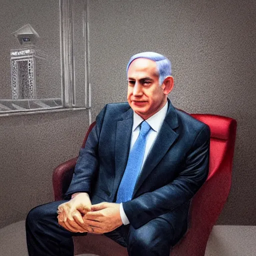 Prompt: benjamin netanyahu sitting in a toilet, photorealistic, studio